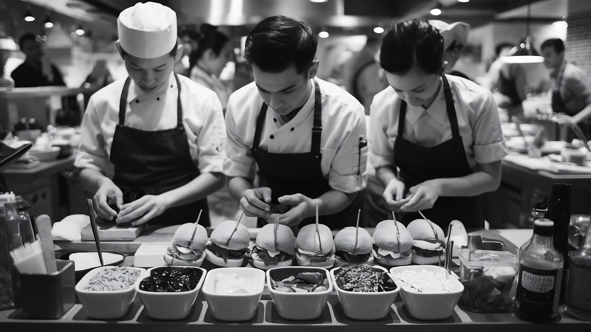 Group of participants cooking at workstations